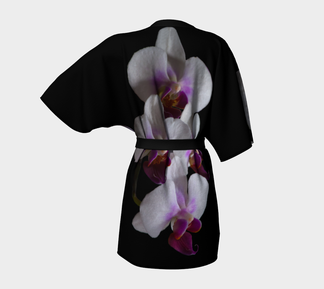 Black Kimono Robe with White Orchid