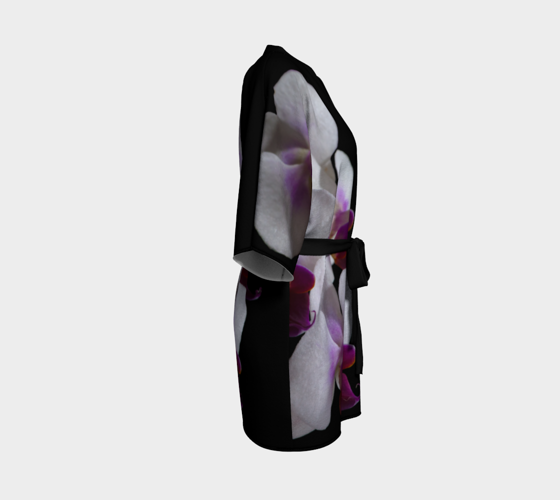 Black Kimono Robe with White Orchid