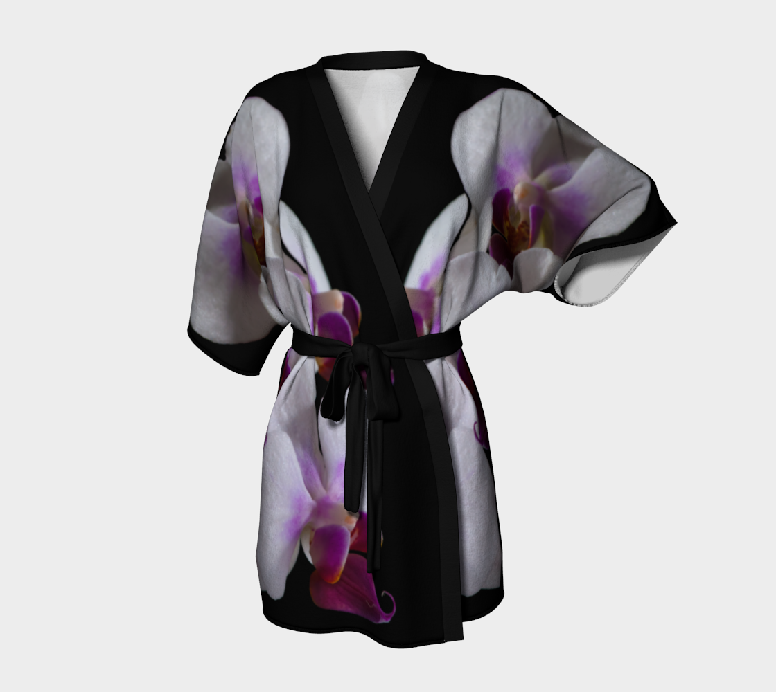 Black Kimono Robe with White Orchid