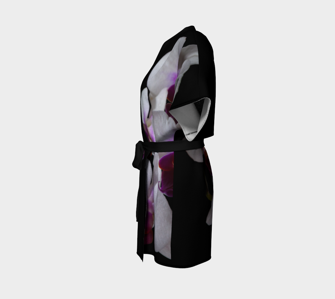 Black Kimono Robe with White Orchid